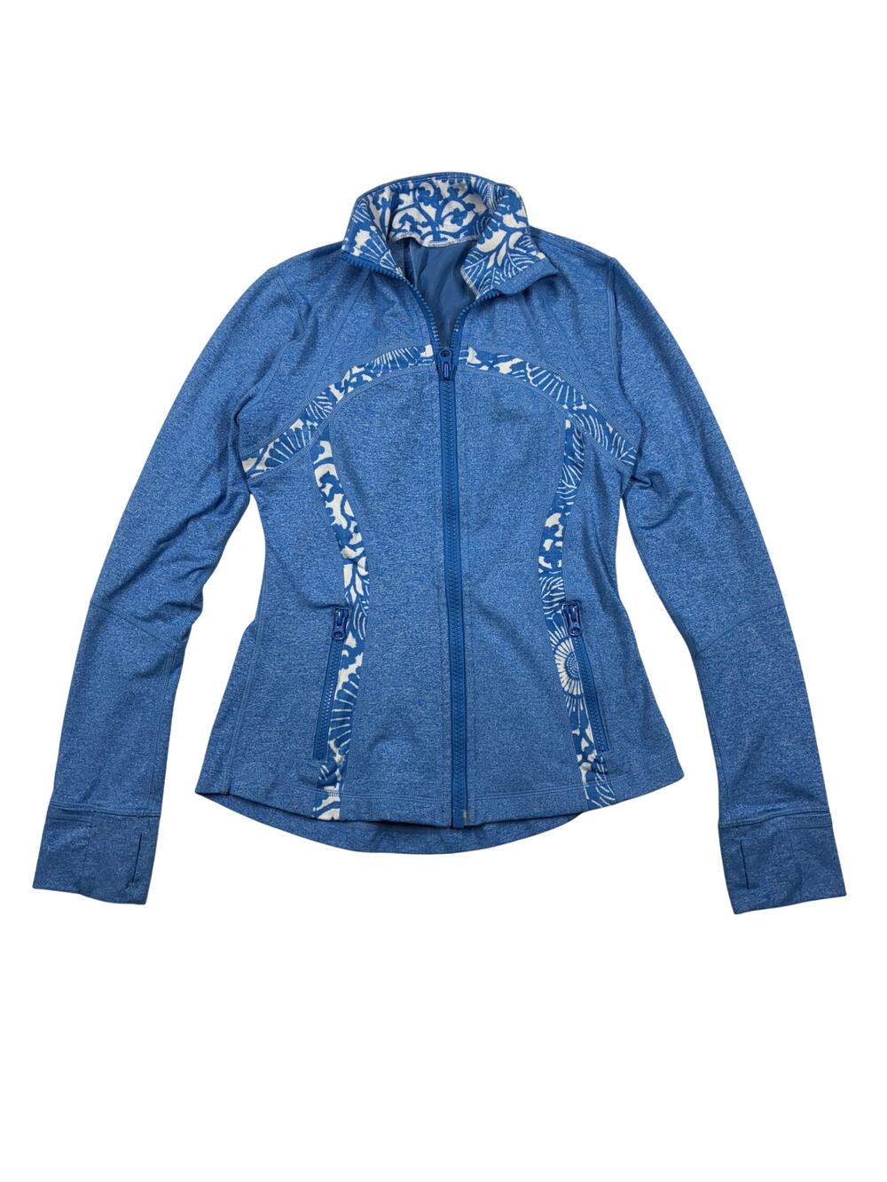 Lululemon Define Jacket Womens 4 Porcelaine Beachy Floral Blue Full Zip Run Yoga